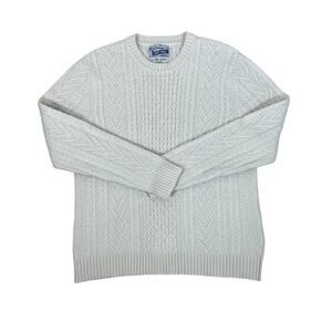 Schott Bros. Hand Crafted Wool Blend Cable Knit Sweater Fisherman Cream Mens XL